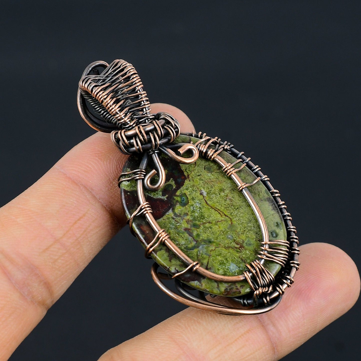 Red-Green Tree of Life Dragon Blood Jasper Gemstone Pendant