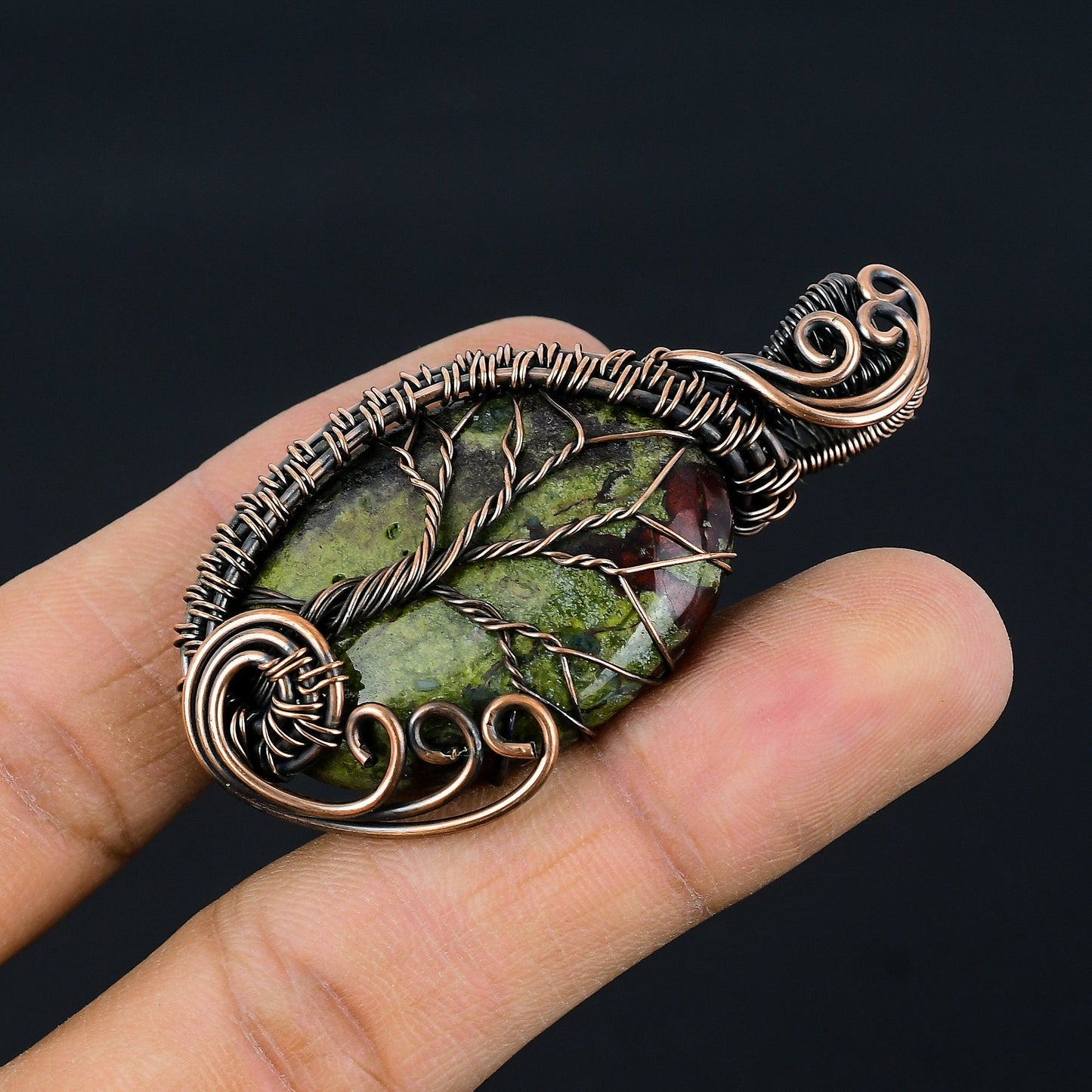 Red-Green Tree of Life Dragon Blood Jasper Gemstone Pendant