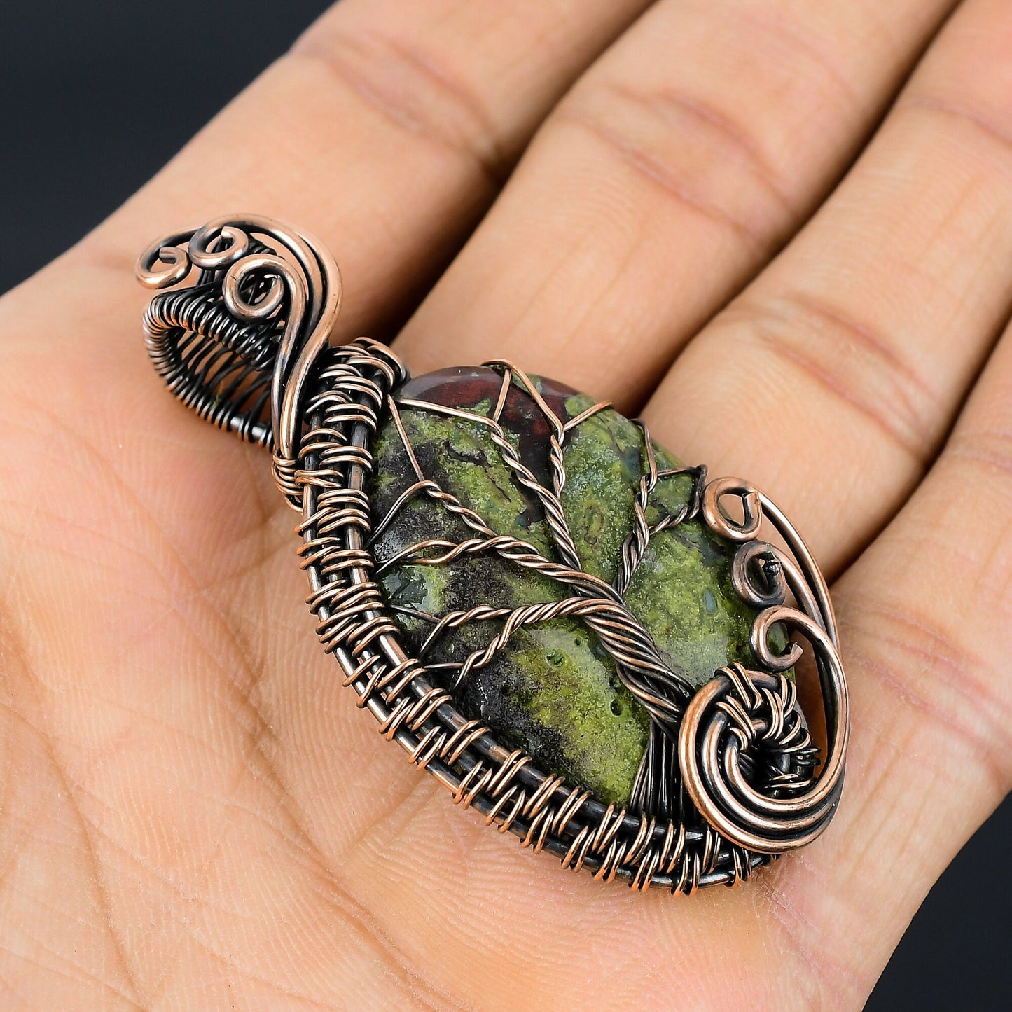 Red-Green Tree of Life Dragon Blood Jasper Gemstone Pendant