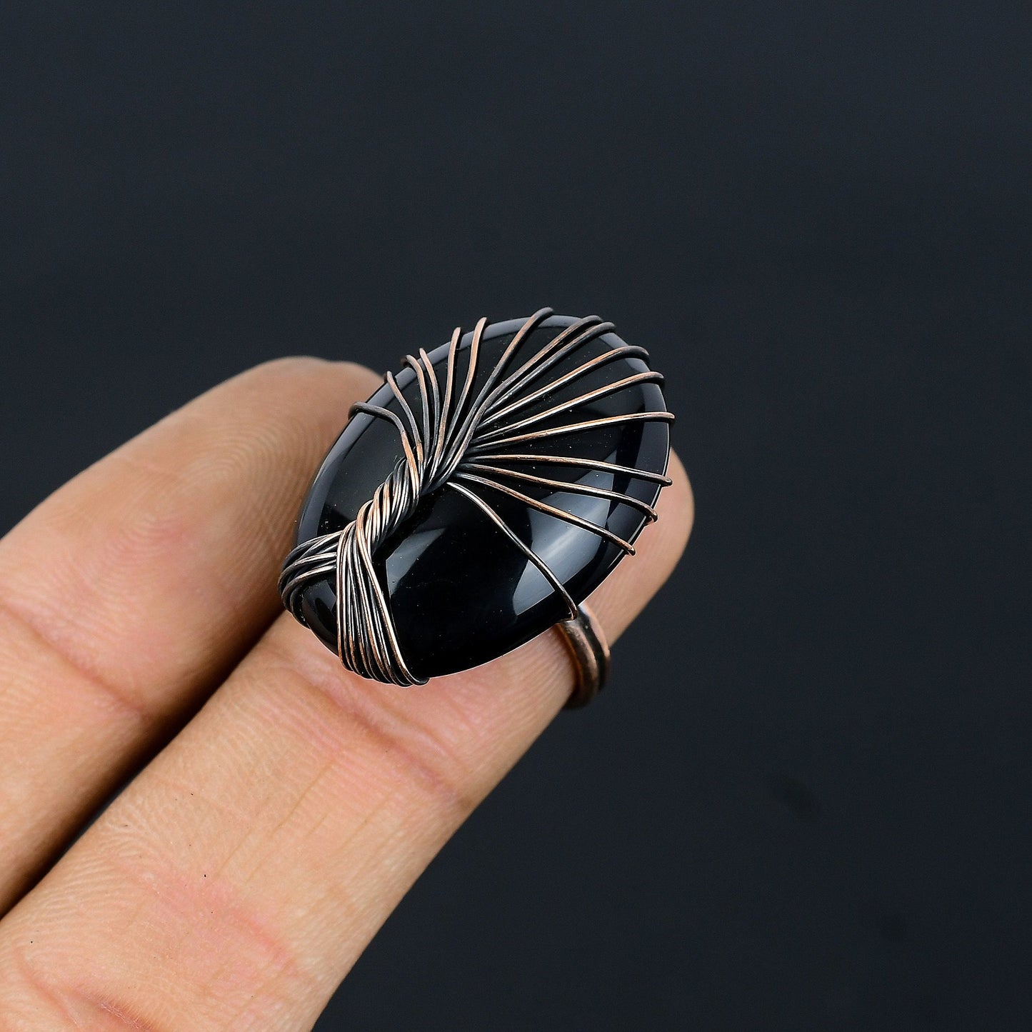 Black Onyx Gemstone Copper Ring