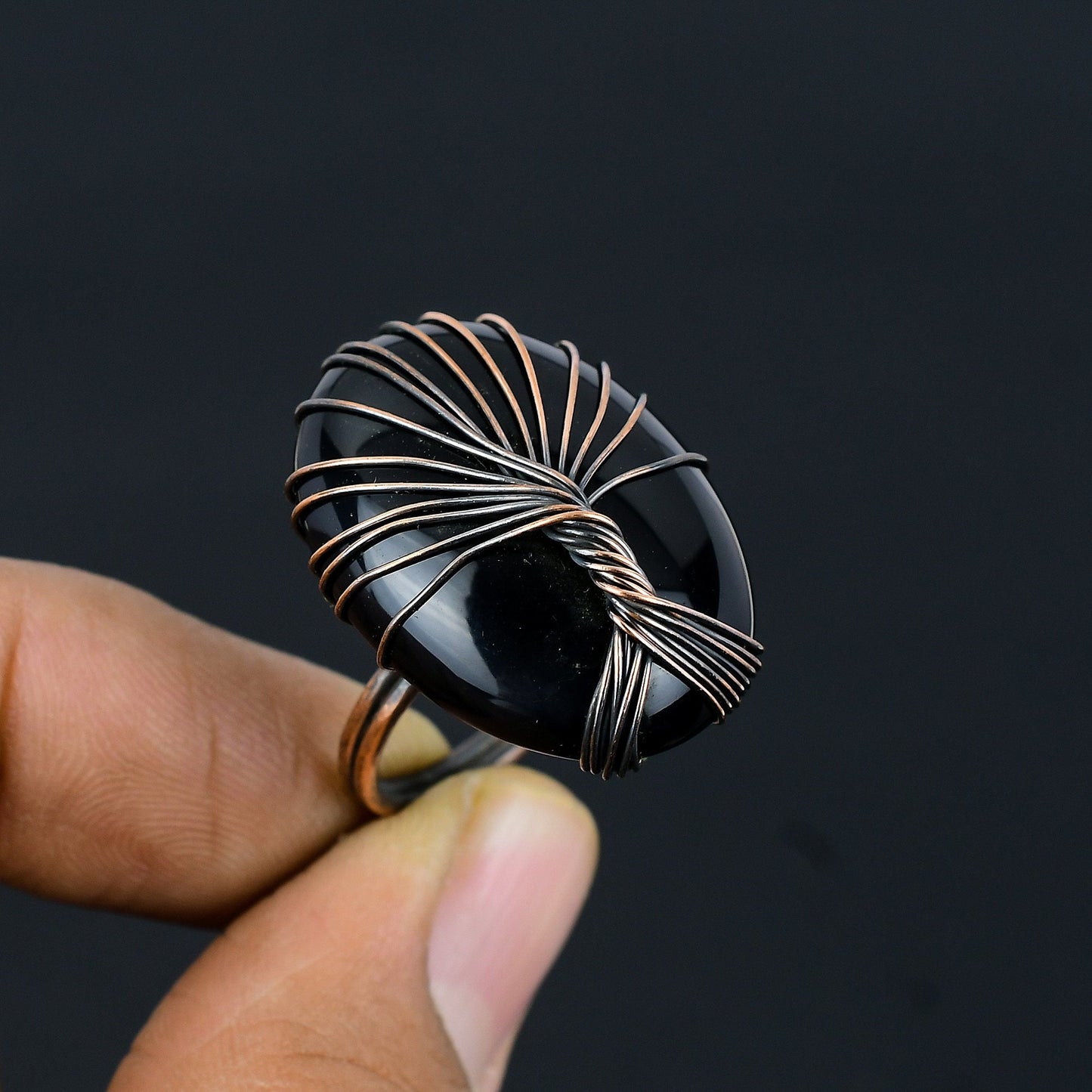 Black Onyx Gemstone Copper Ring