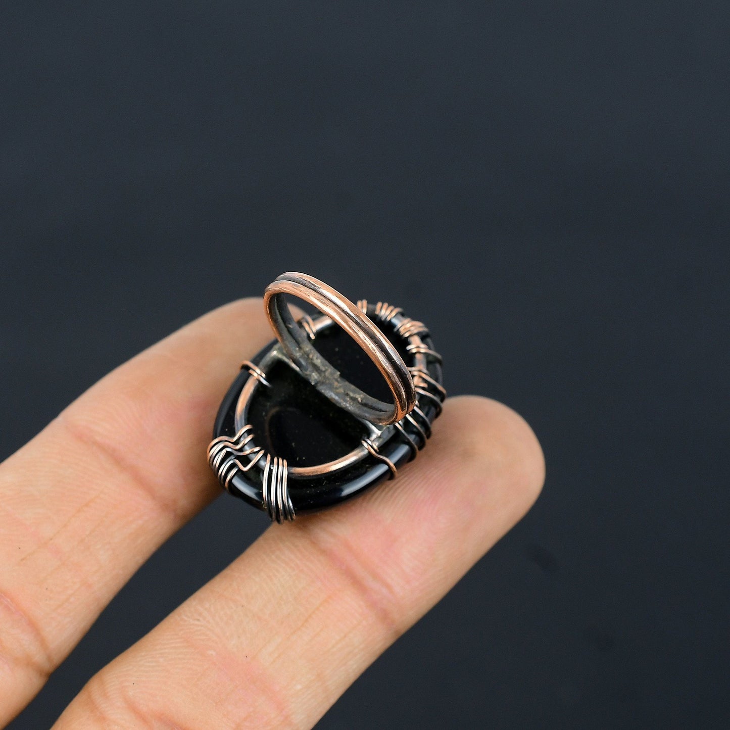 Black Onyx Gemstone Copper Ring