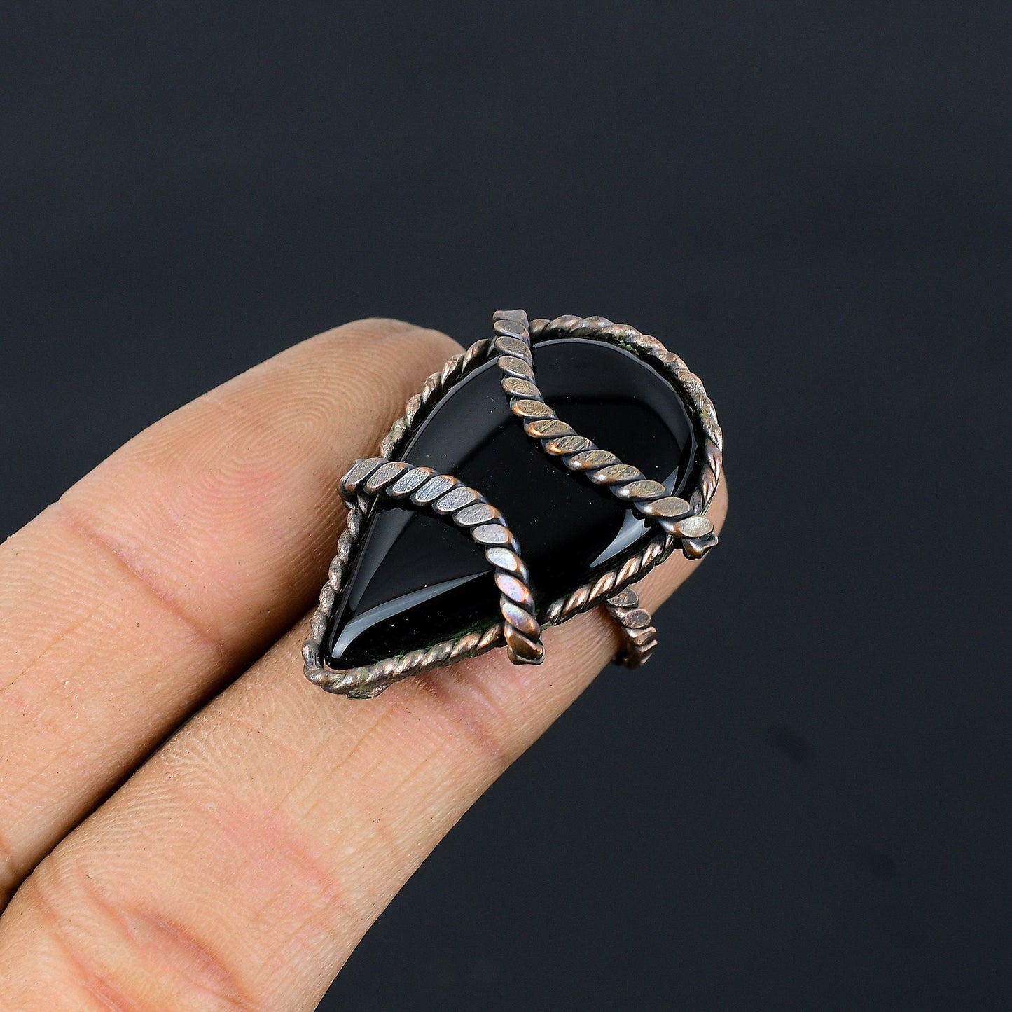 Black Onyx Gemstone Copper Ring