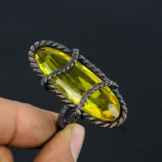 Yellow Citrine Gemstone Copper Ring