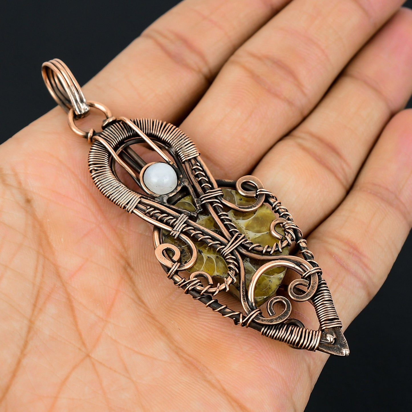 Copper Ammonite Fossil Gemstone Pendant