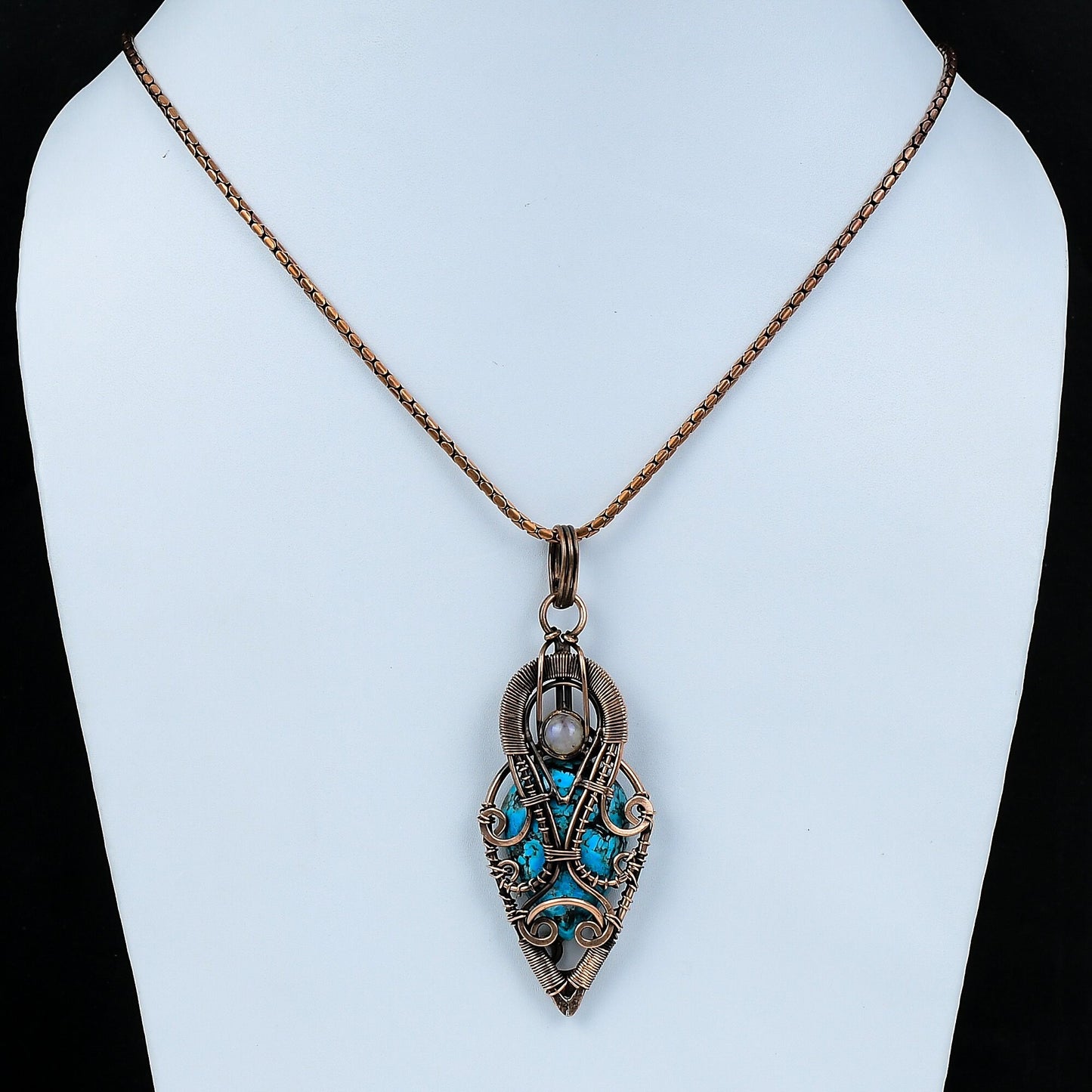 Turquoise Gemstone Copper Wire Pendant