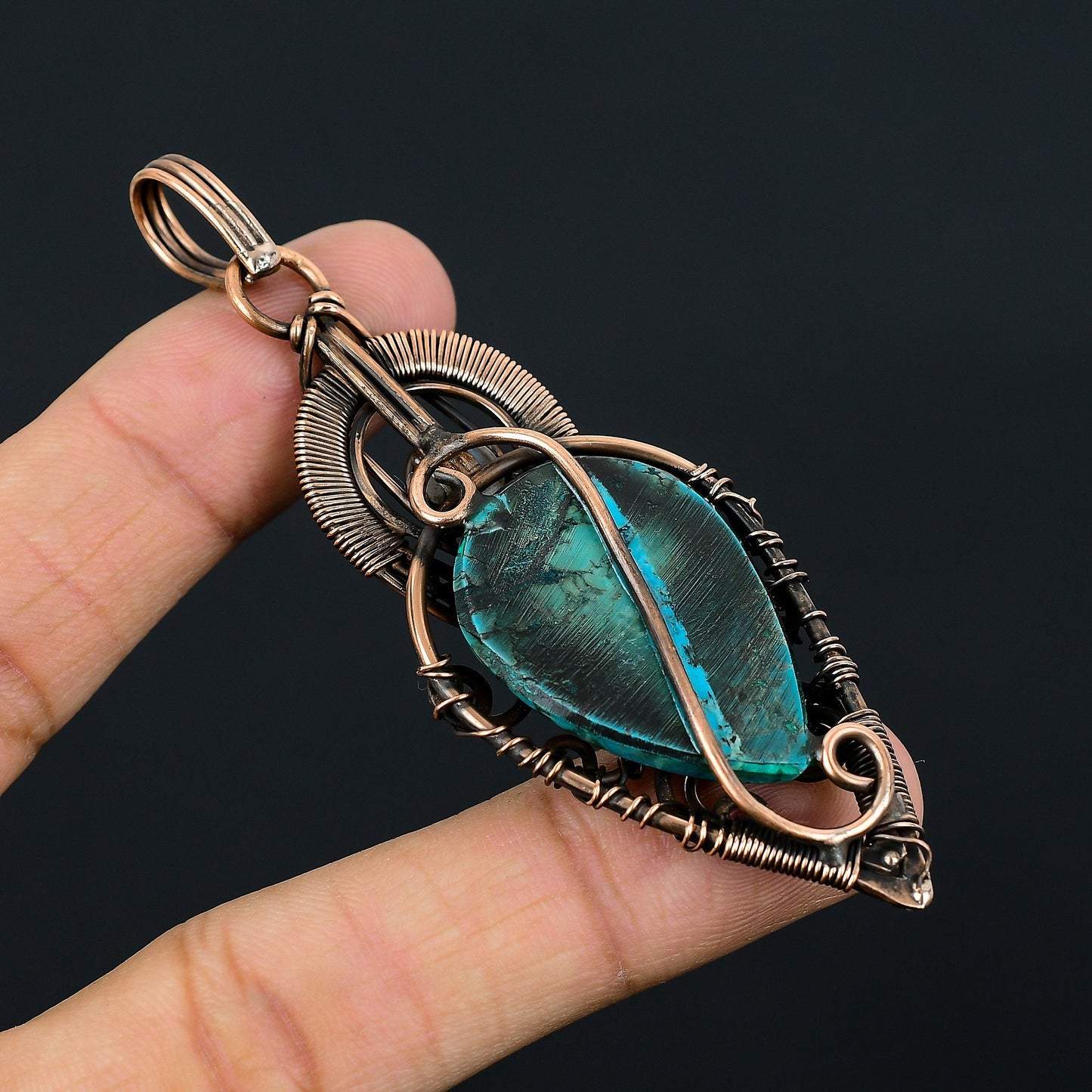 Turquoise Gemstone Copper Wire Pendant