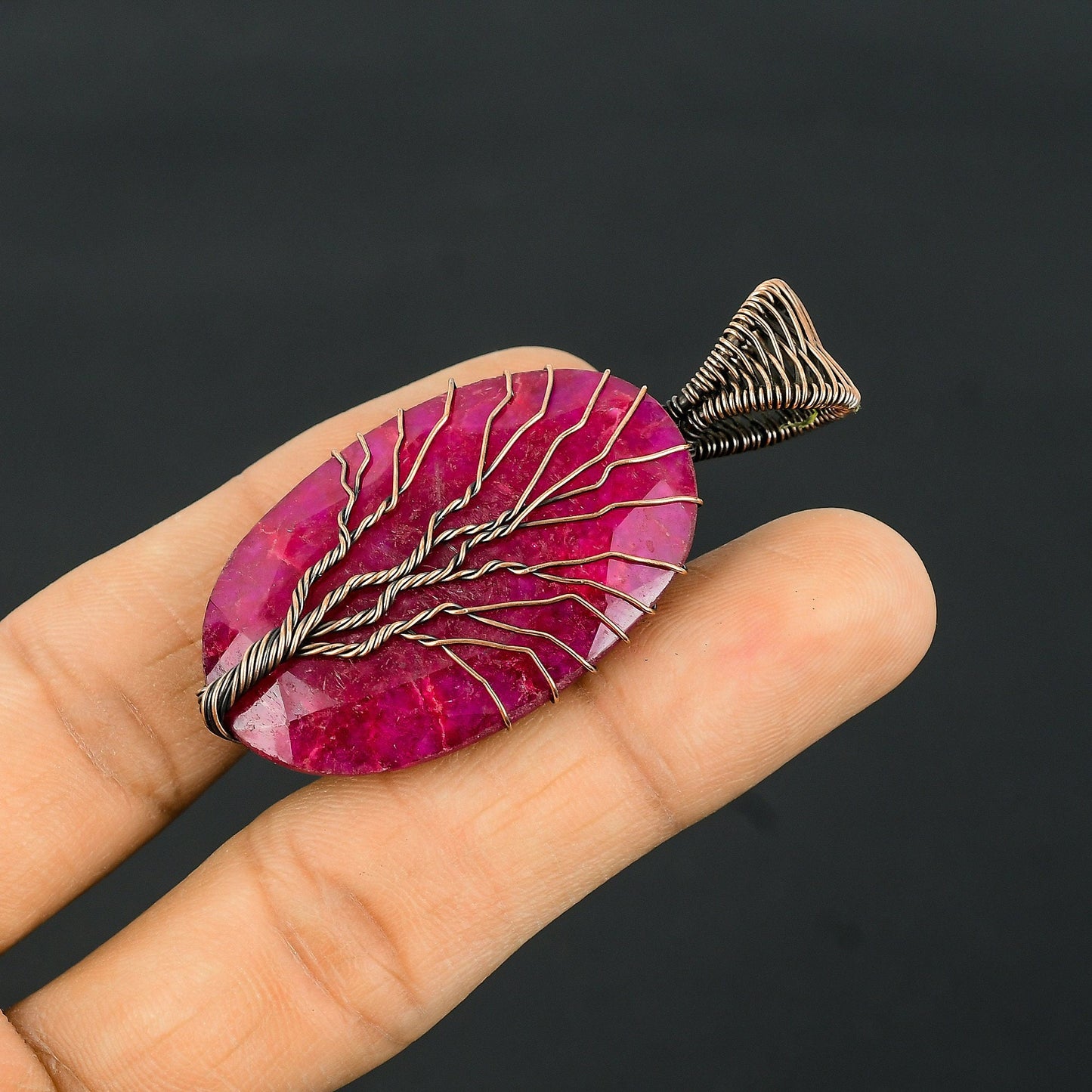 Red Ruby Gemstone Tree of Life Pendant