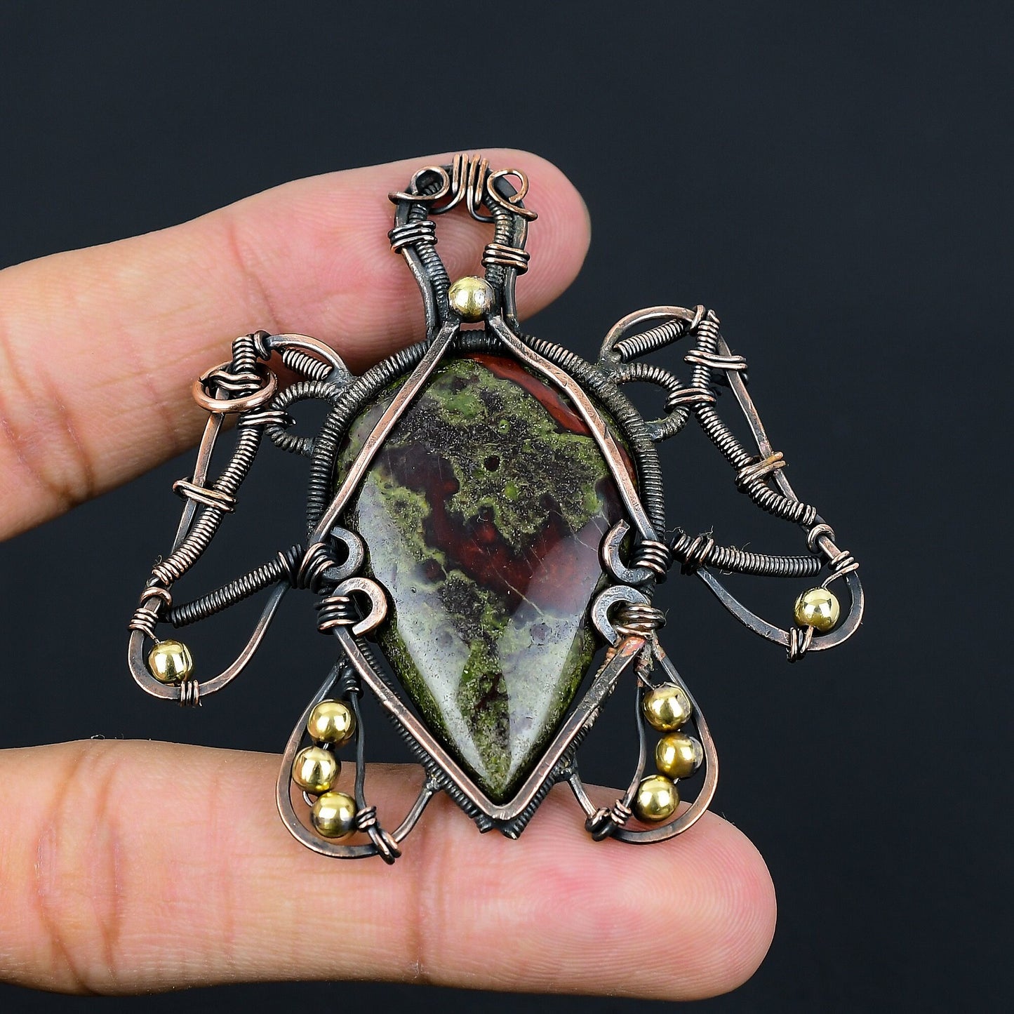 Red-Green Dragon Blood Gemstone Turtle Pendant