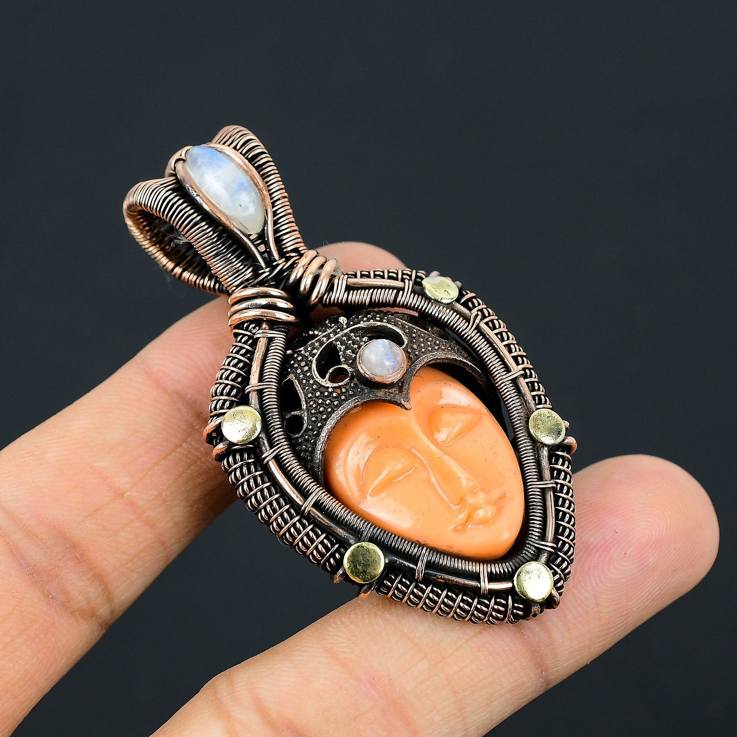 Orange Bone Face Gemstone Pendant