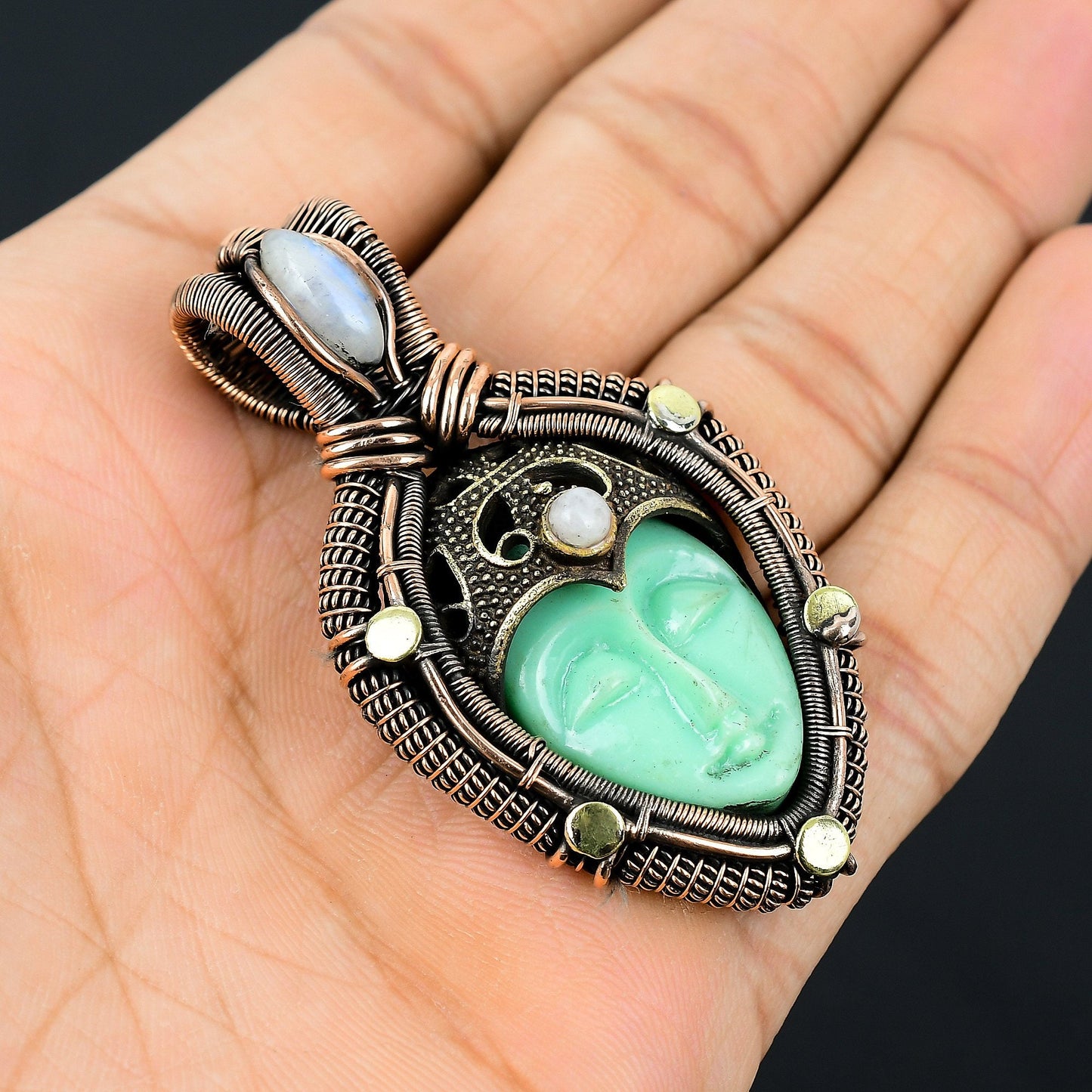 Green Carved Bone Gemstone Pendant