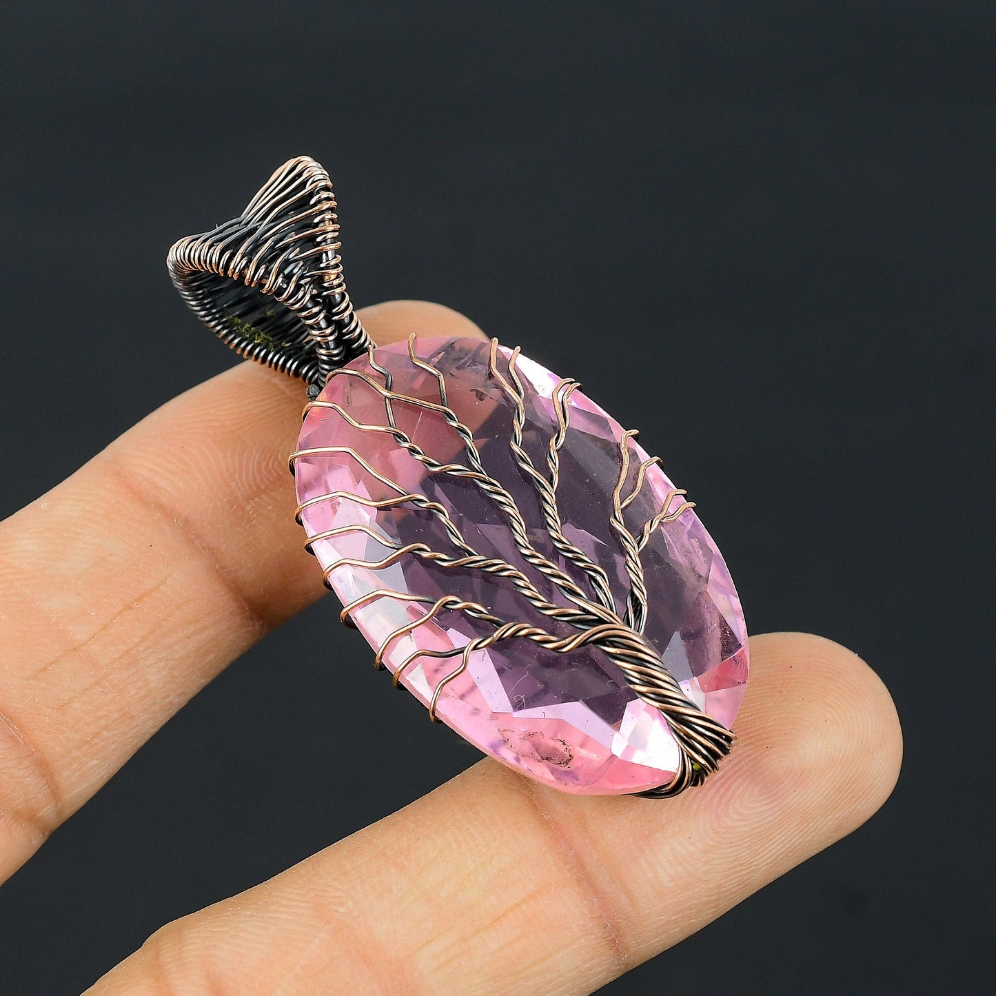 Pink Kunzite Gemstone Tree of Life Pendant