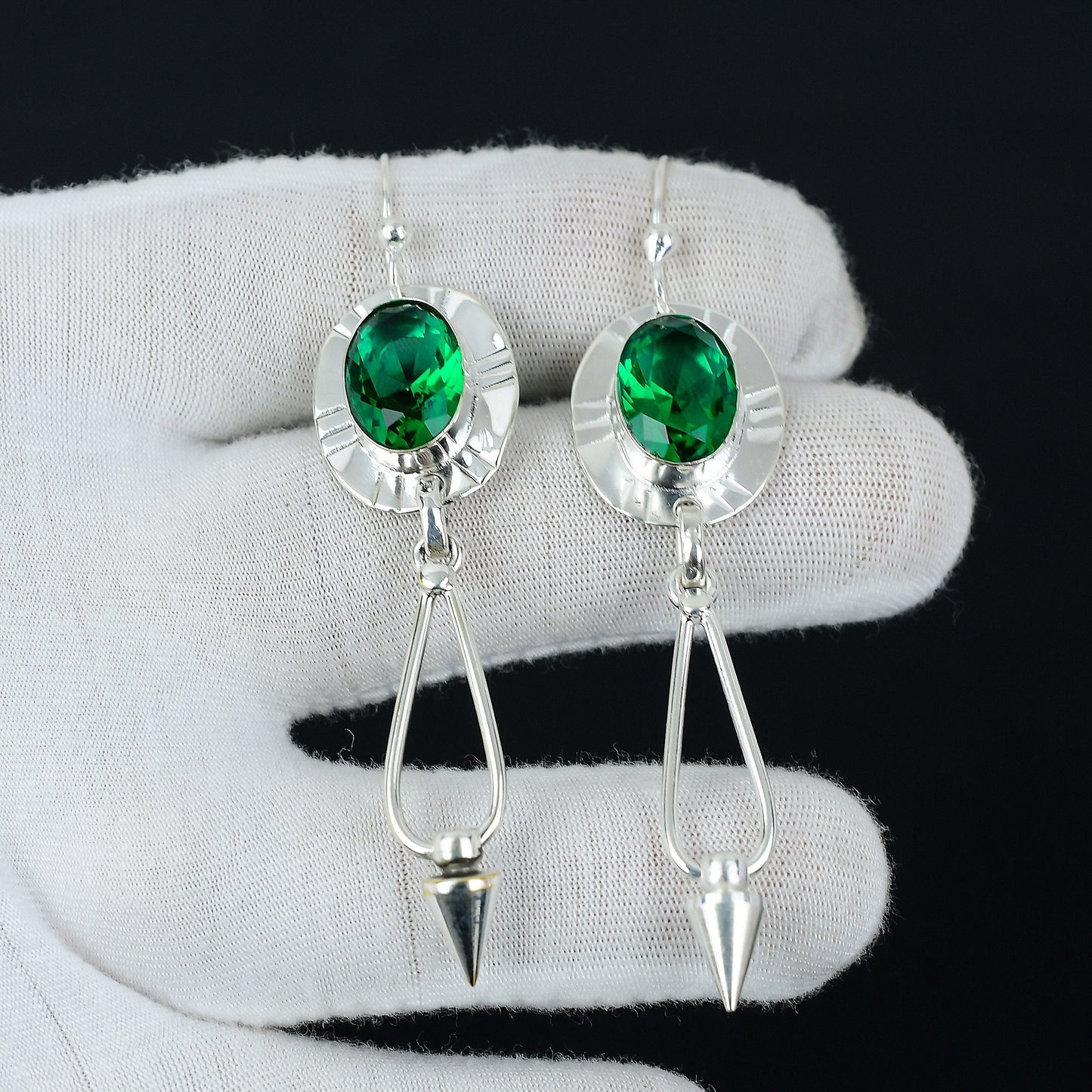 Green Tourmaline Oval Sterling Silver Earrings