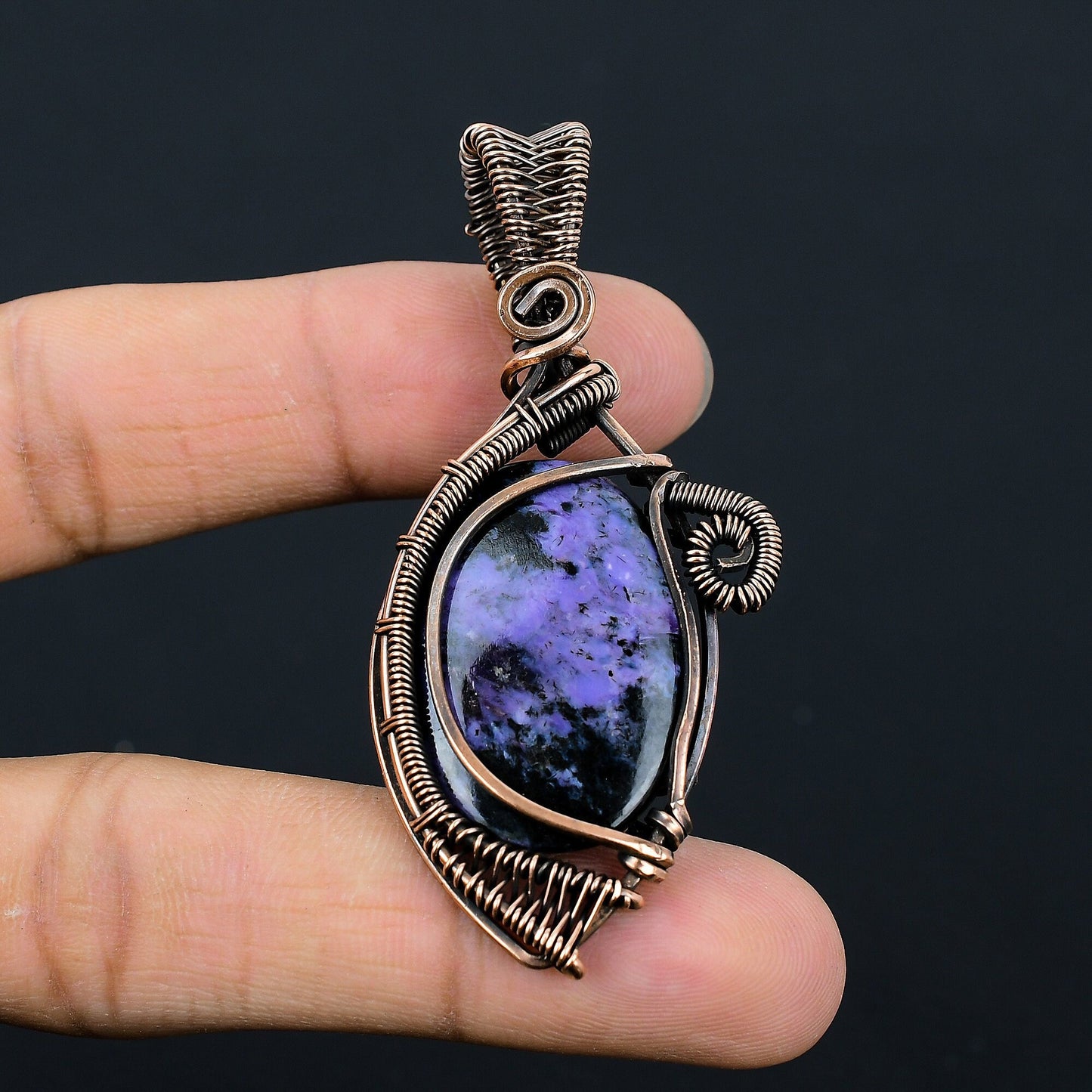 Purple Charoite Gemstone Copper Pendant