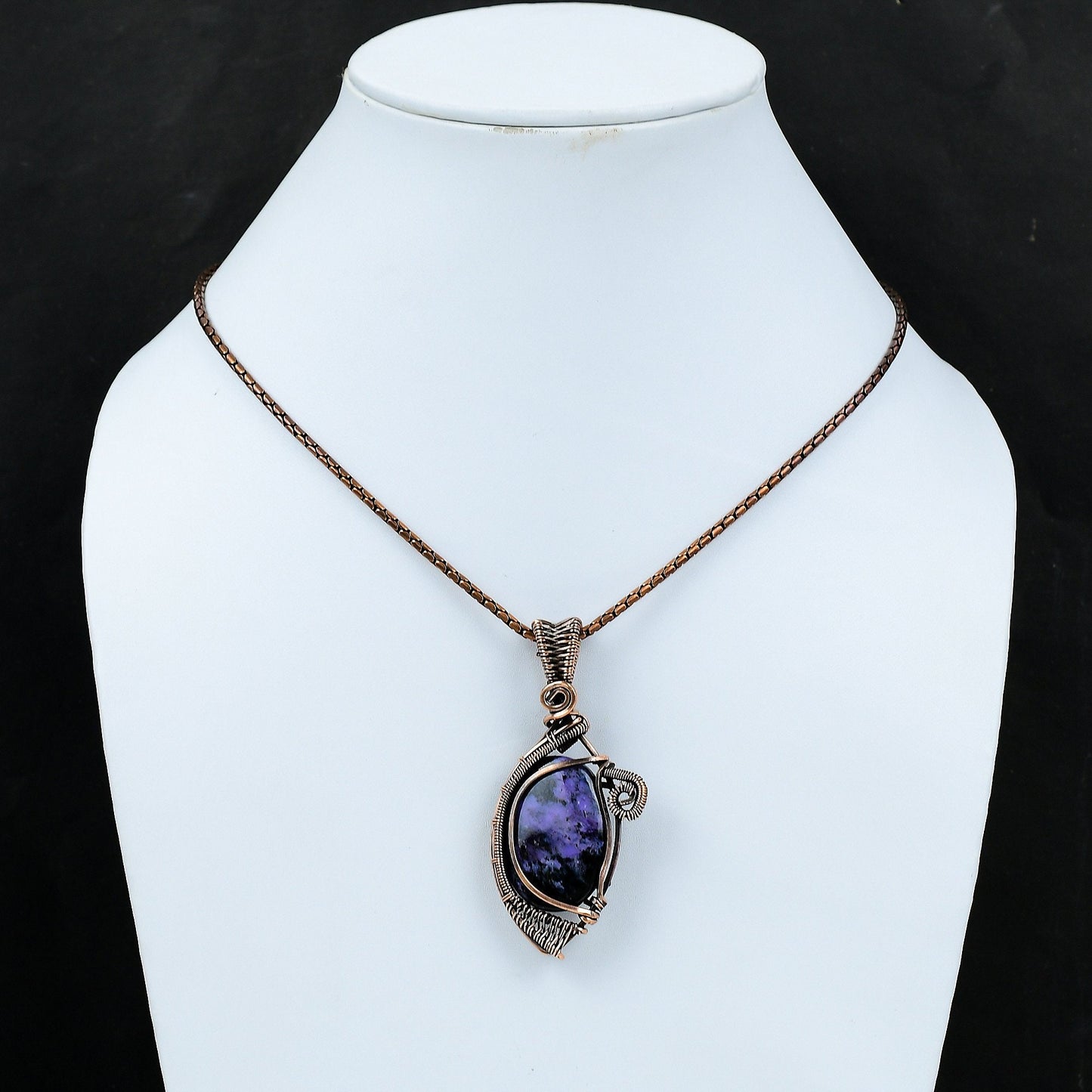 Purple Charoite Gemstone Copper Pendant