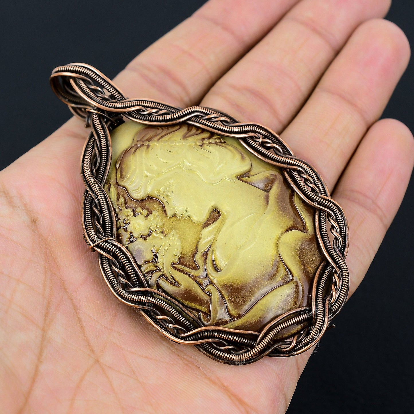 Copper Cameo Gemstone Pendant