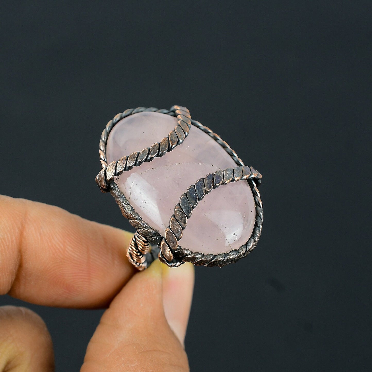 Pink Rose Quartz Gemstone Copper Ring