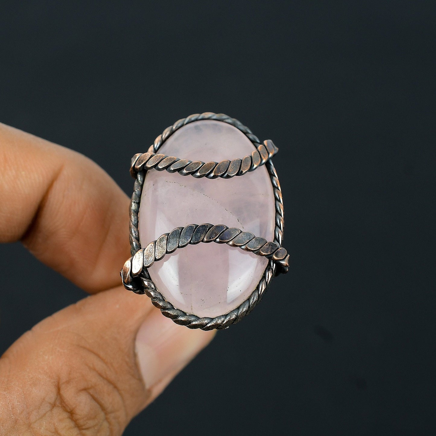Pink Rose Quartz Gemstone Copper Ring
