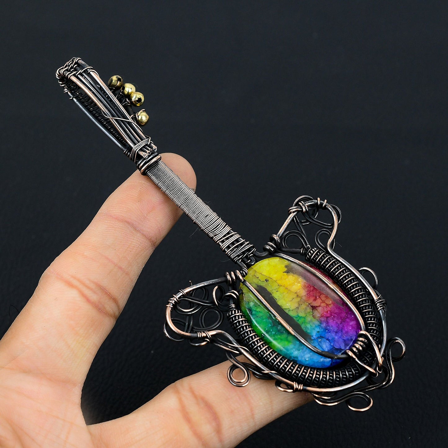 Rainbow Solar Quartz Gemstone Guitar Pendant