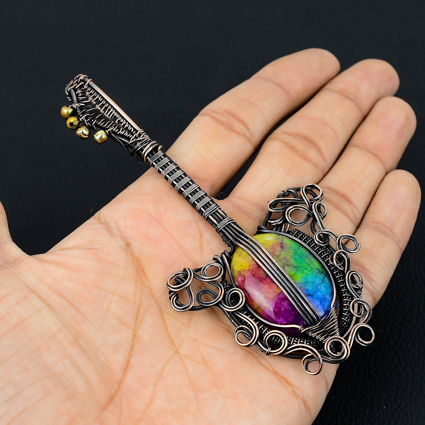 Rainbow Solar Quartz Gemstone Guitar Pendant