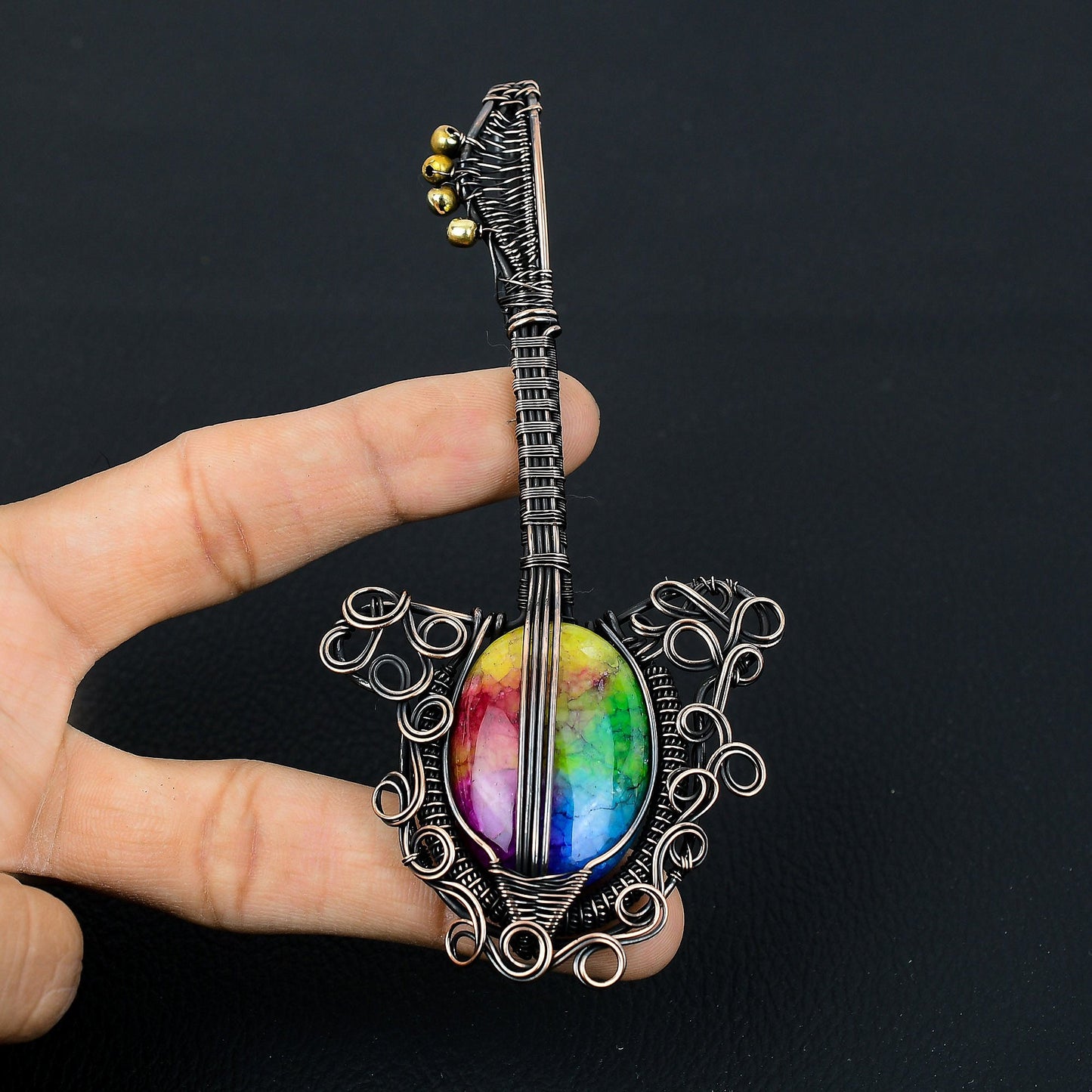 Rainbow Solar Quartz Gemstone Guitar Pendant
