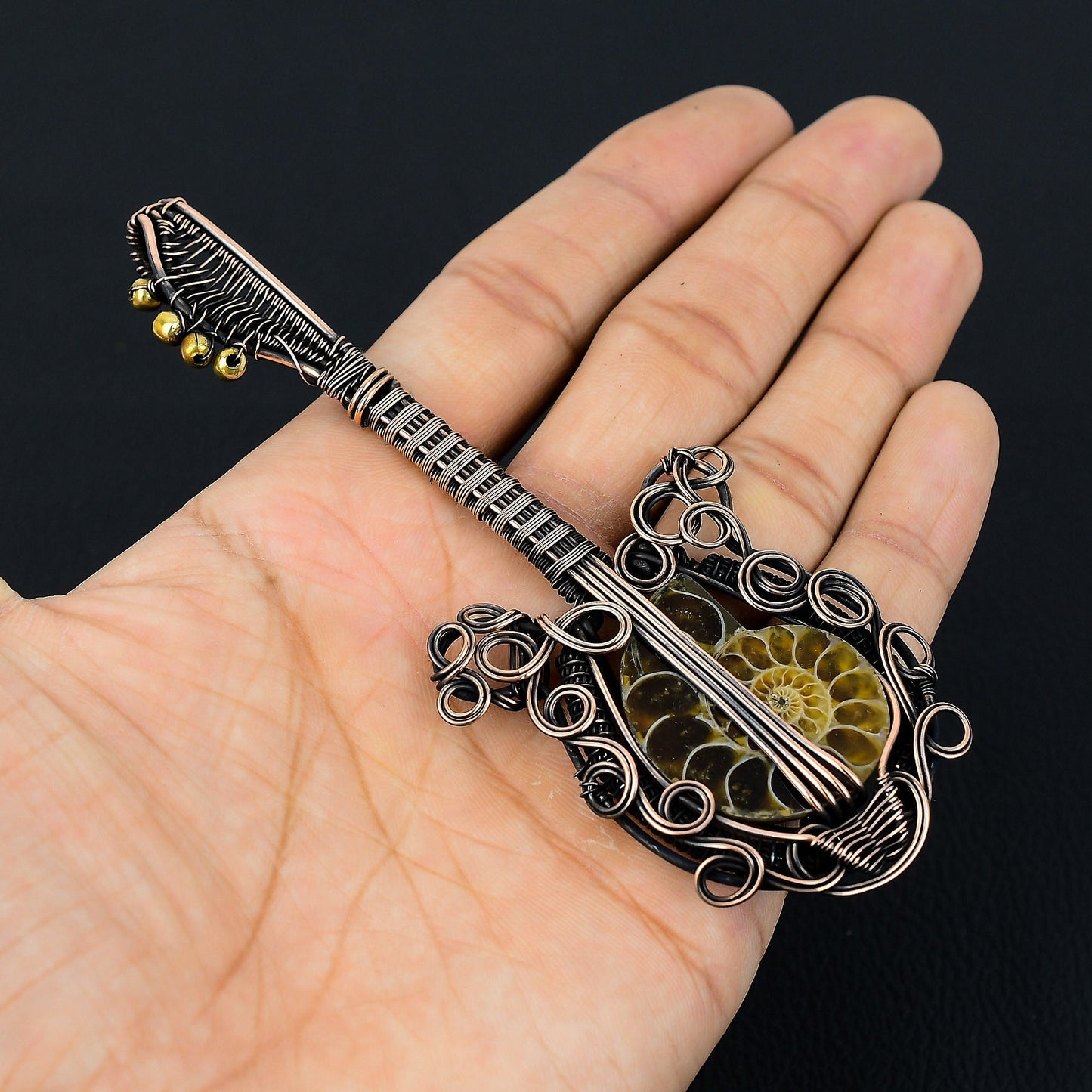 Copper Ammonite Gemstone Pendant