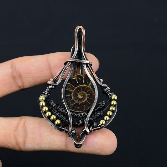 Copper Ammonite Gemstone Pendant