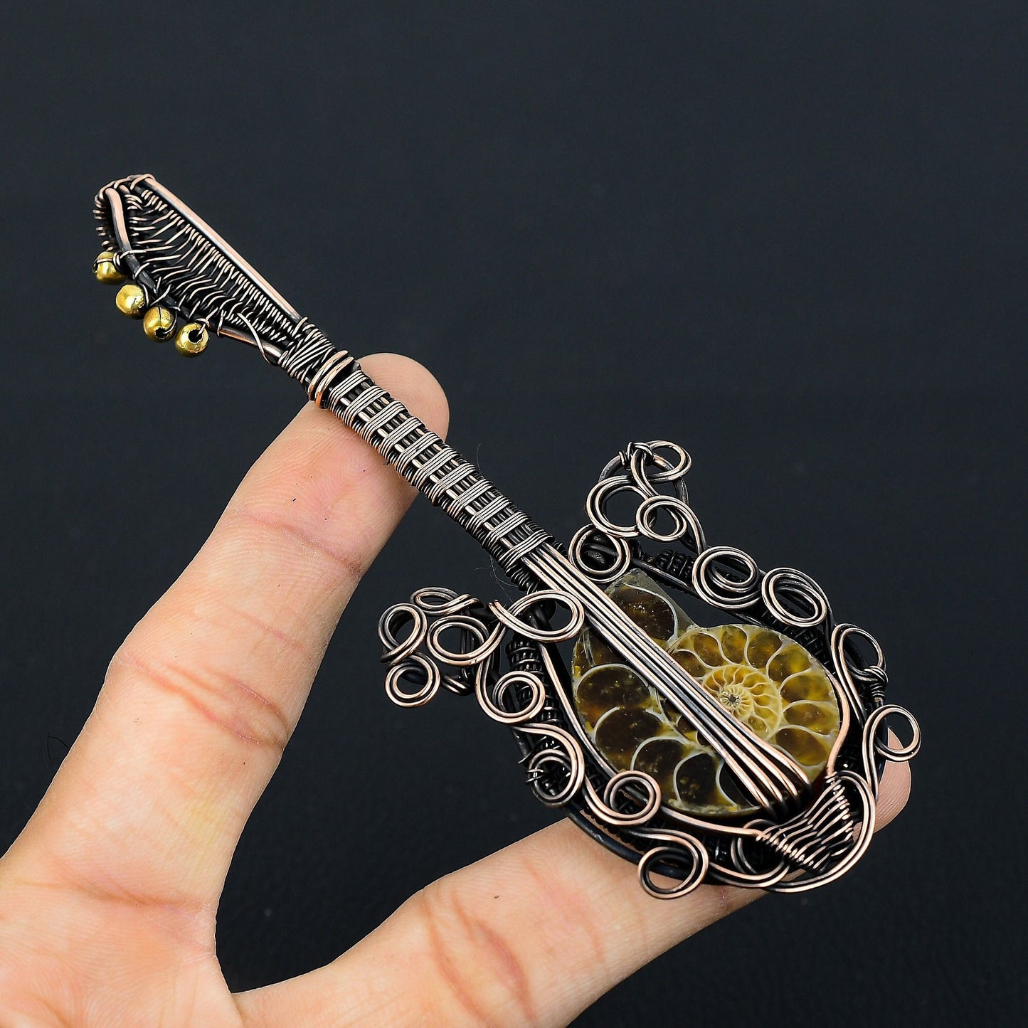 Copper Ammonite Gemstone Pendant