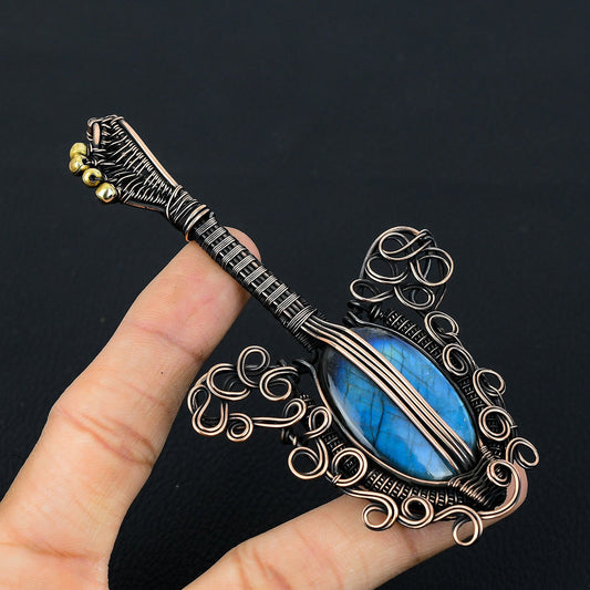 Blue Labradorite Gemstone Guitar Pendant