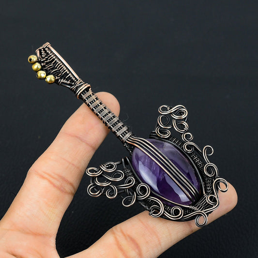 Purple Amethyst Gemstone Guitar Pendant