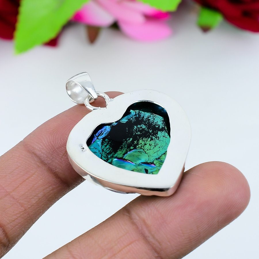 Peacock Titanium Aura Quartz Pendant
