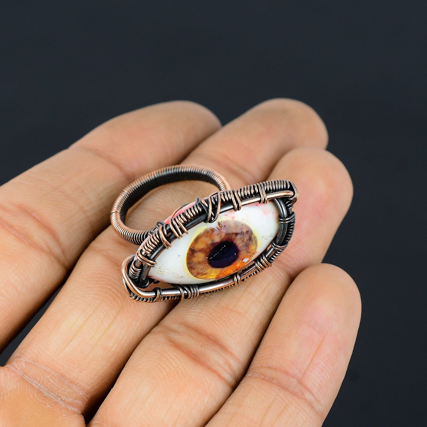 Blue Eye Gemstone Copper Ring