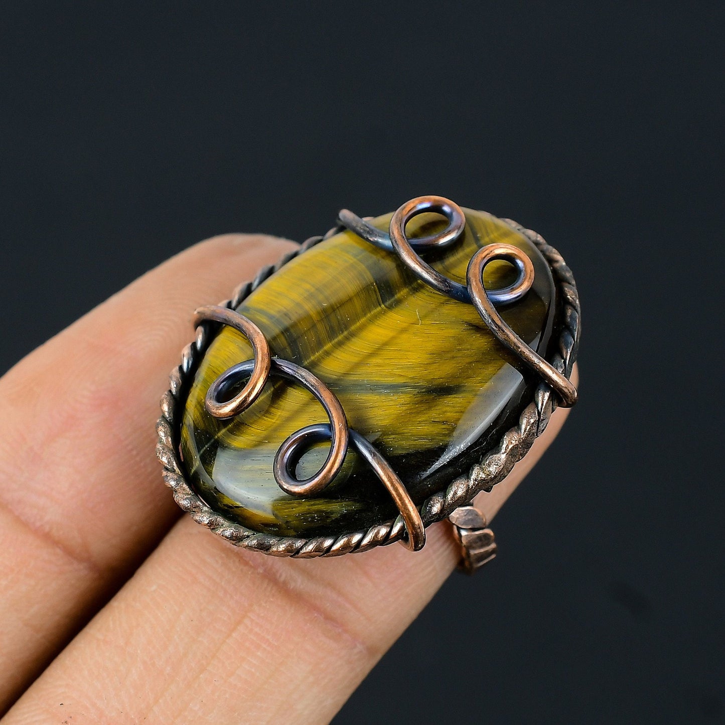 Tiger Eye Copper Gemstone Ring