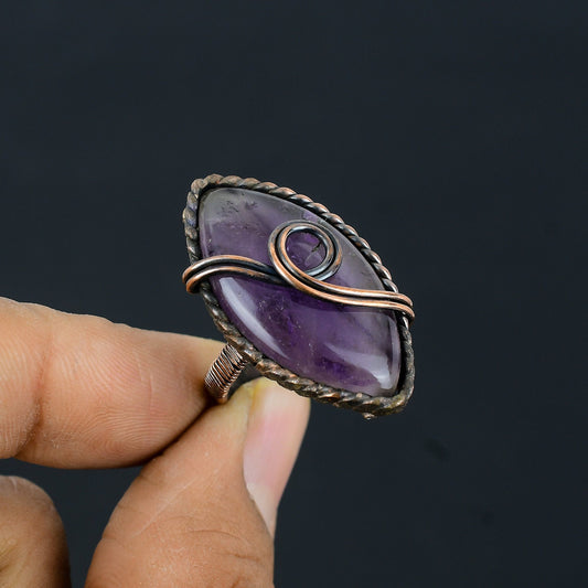 Purple Amethyst Gemstone Copper Ring