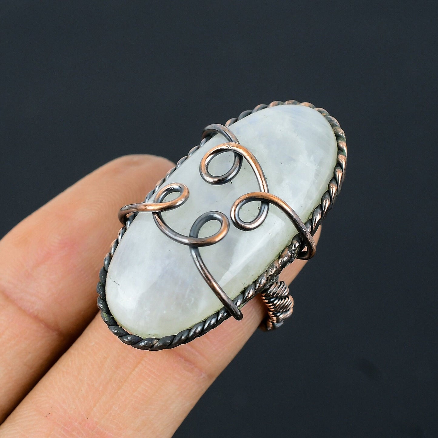 White Moonstone Gemstone Copper Ring
