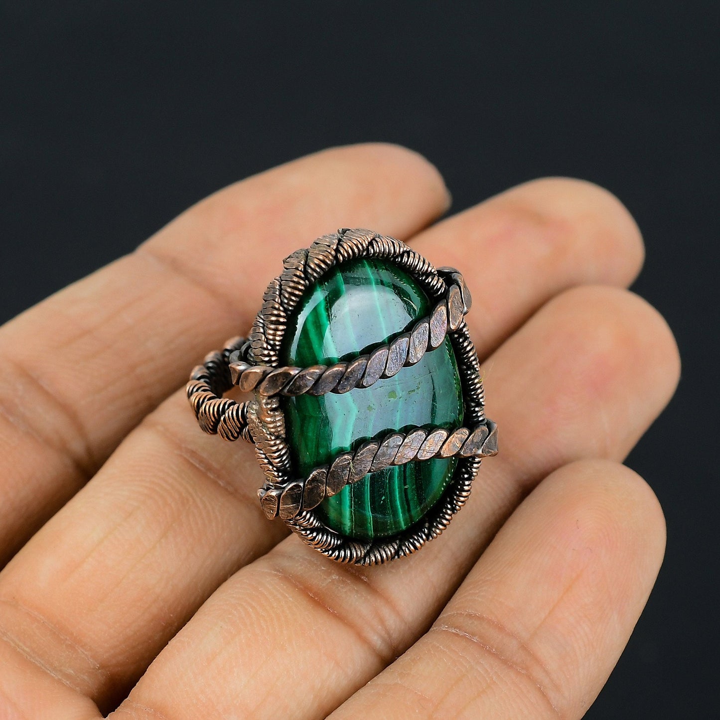 Green Malachite Gemstone Ring