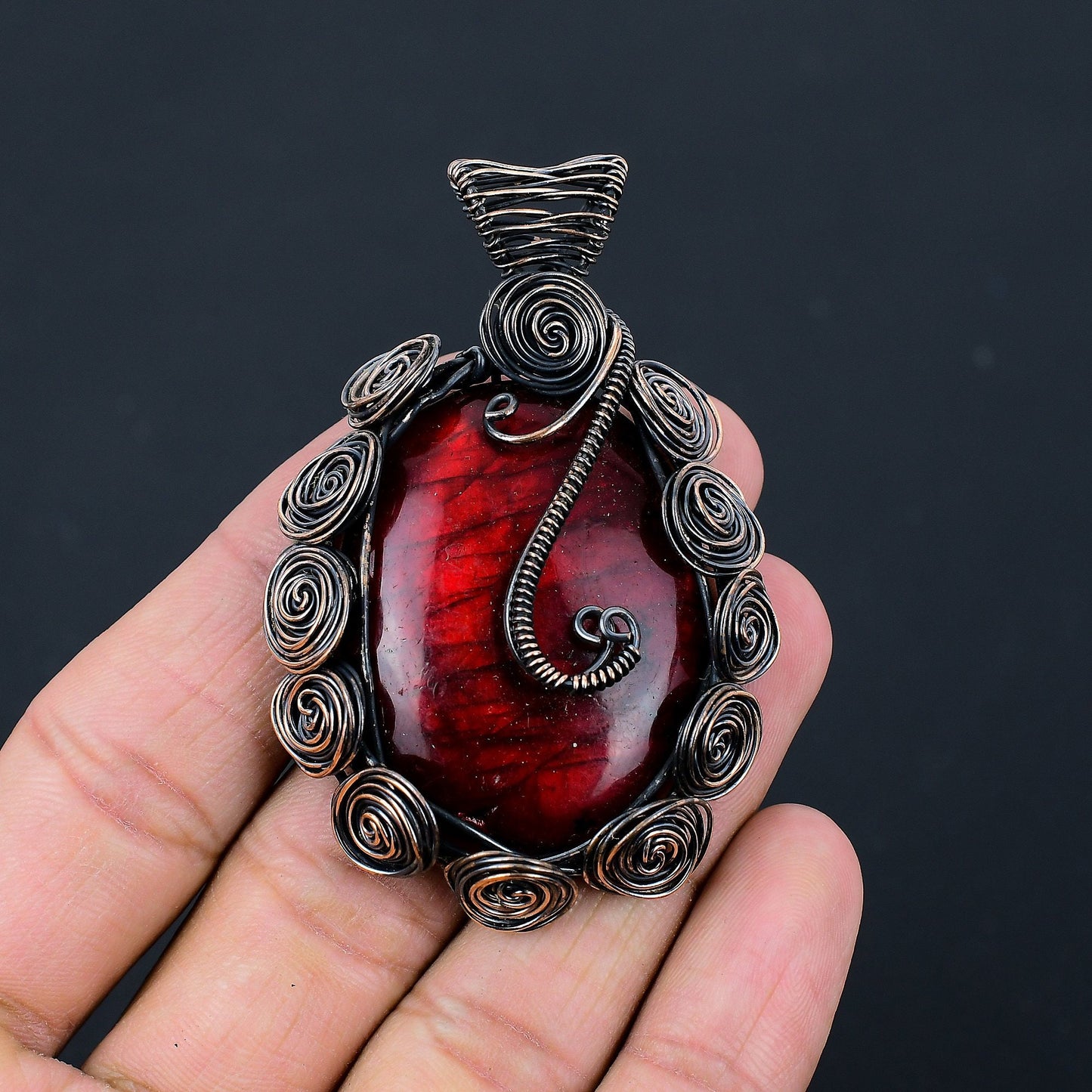 Red Fire Labradorite Gemstone Pendant
