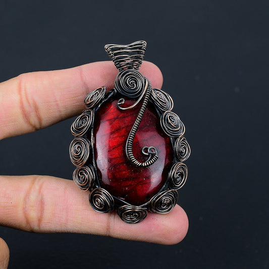 Red Fire Labradorite Gemstone Pendant