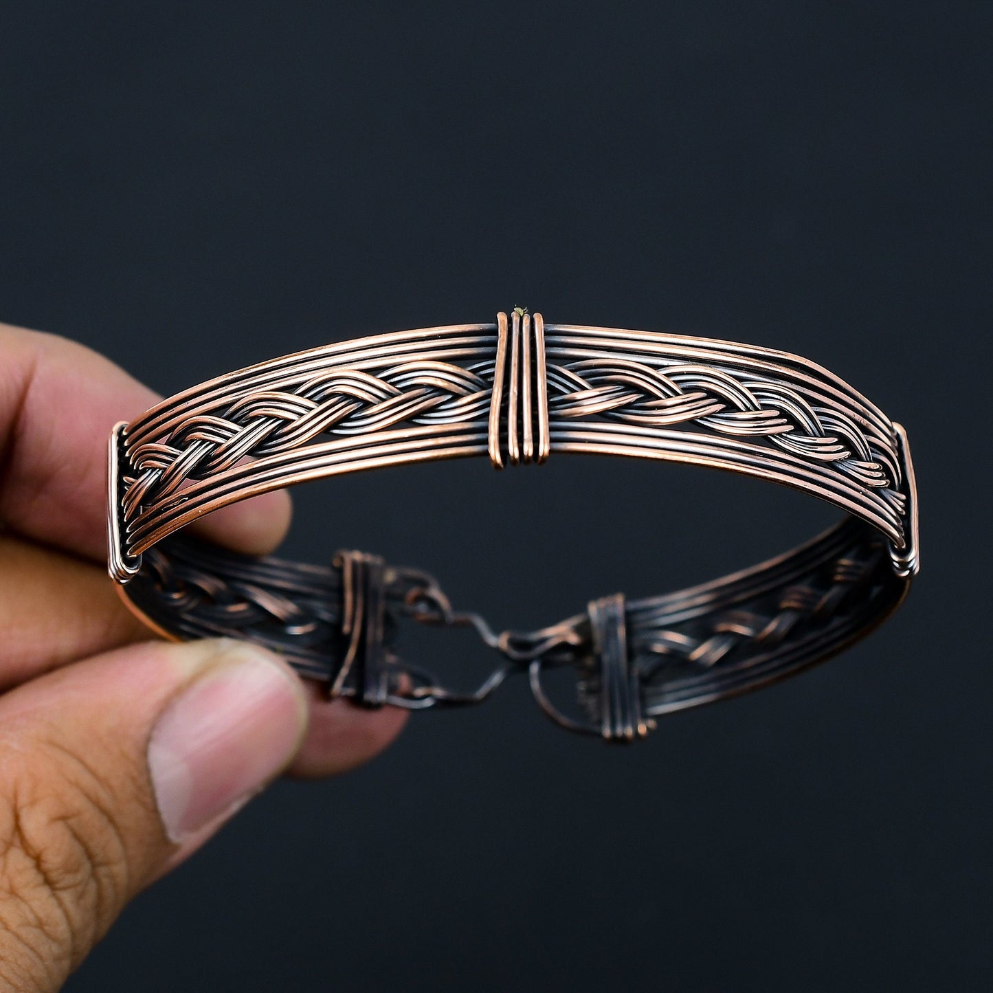 Oxidized Copper Gemstone Cuff Bracelet