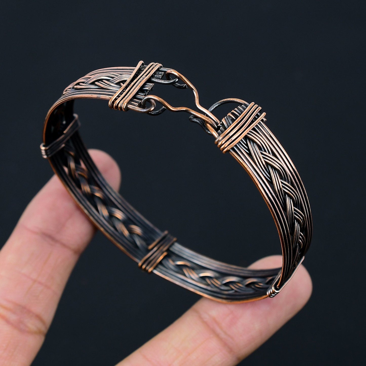 Oxidized Copper Gemstone Cuff Bracelet