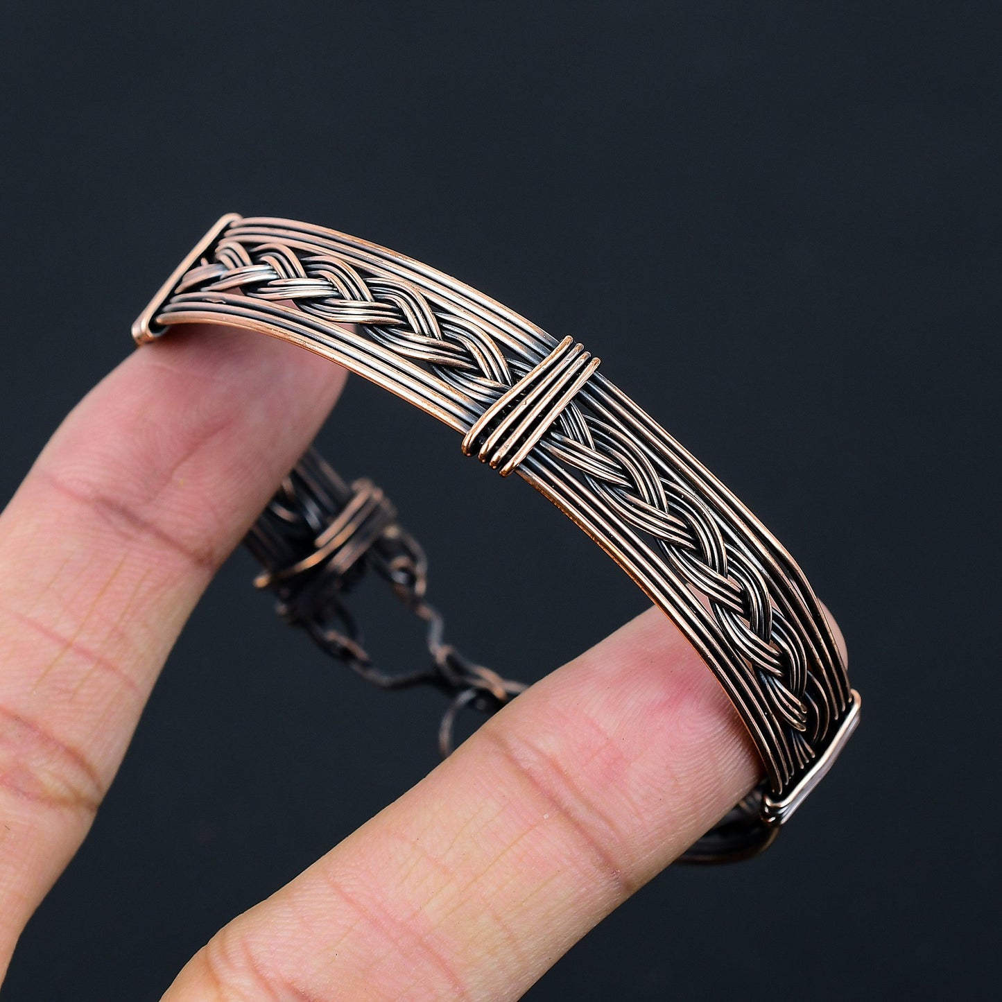 Oxidized Copper Gemstone Cuff Bracelet