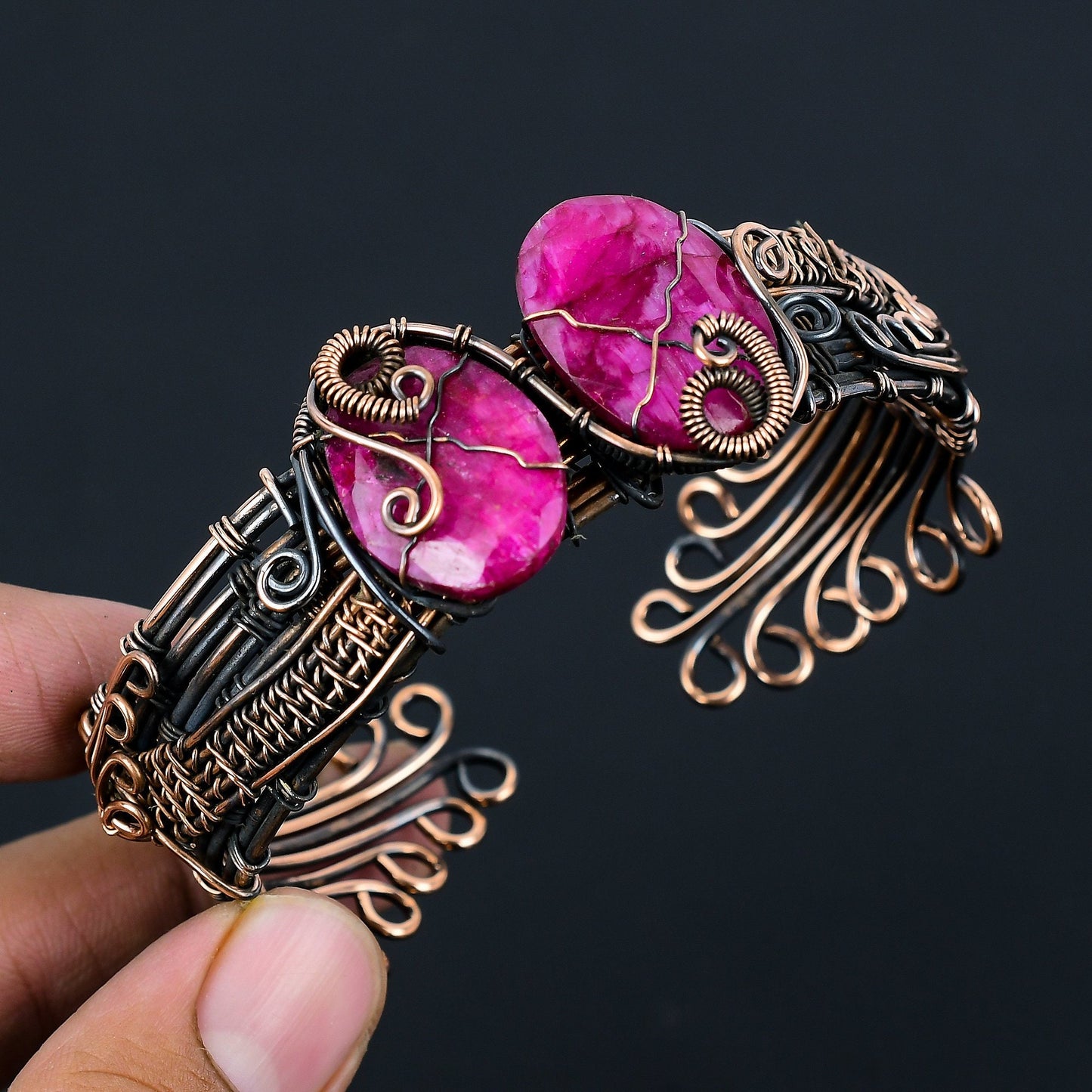 Red Ruby Gemstone Copper Cuff Bracelet
