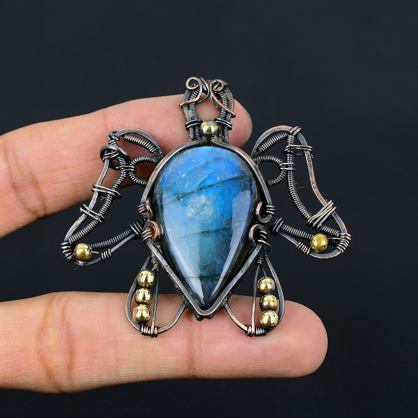 Blue-Green Labradorite Gemstone Pendant