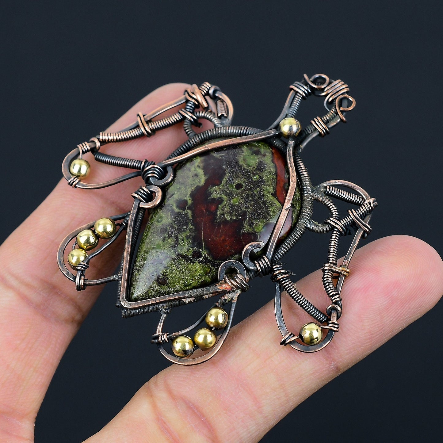 Red-Green Dragon Blood Gemstone Turtle Pendant