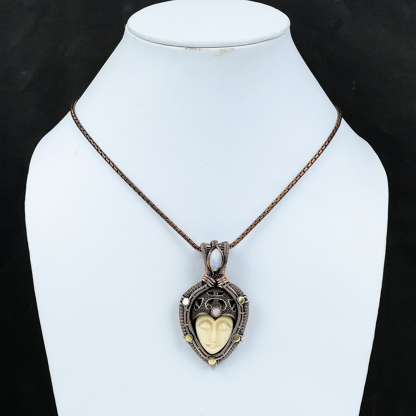 White Carved Bone Face Gemstone Pendant