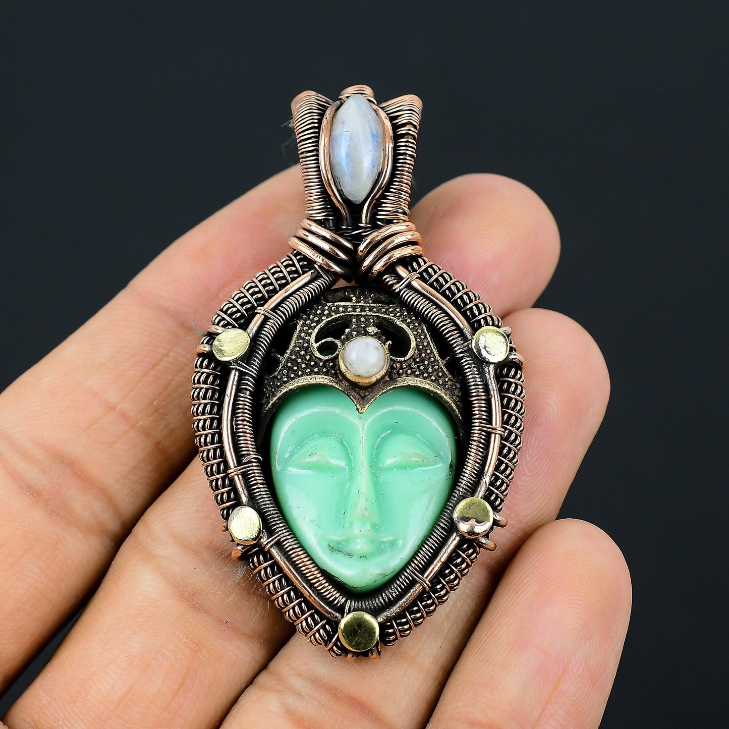 Green Carved Bone Gemstone Pendant