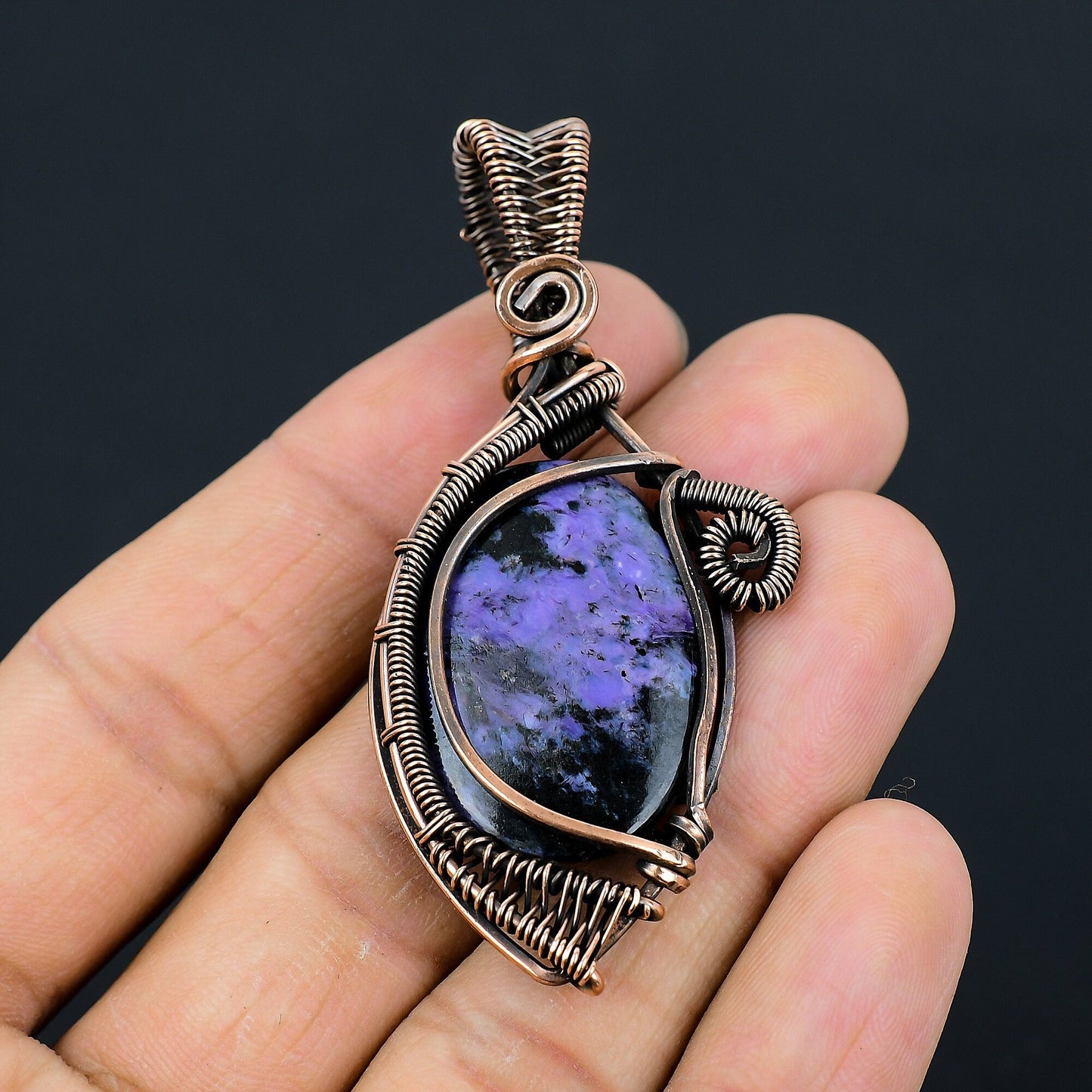 Purple Charoite Gemstone Copper Pendant