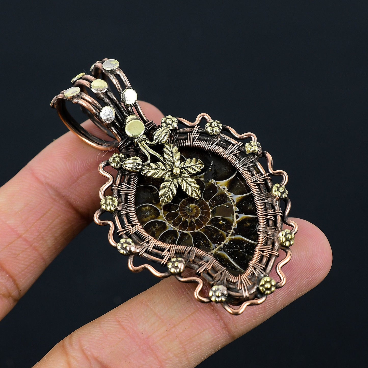 Copper Ammonite Gemstone Pendant