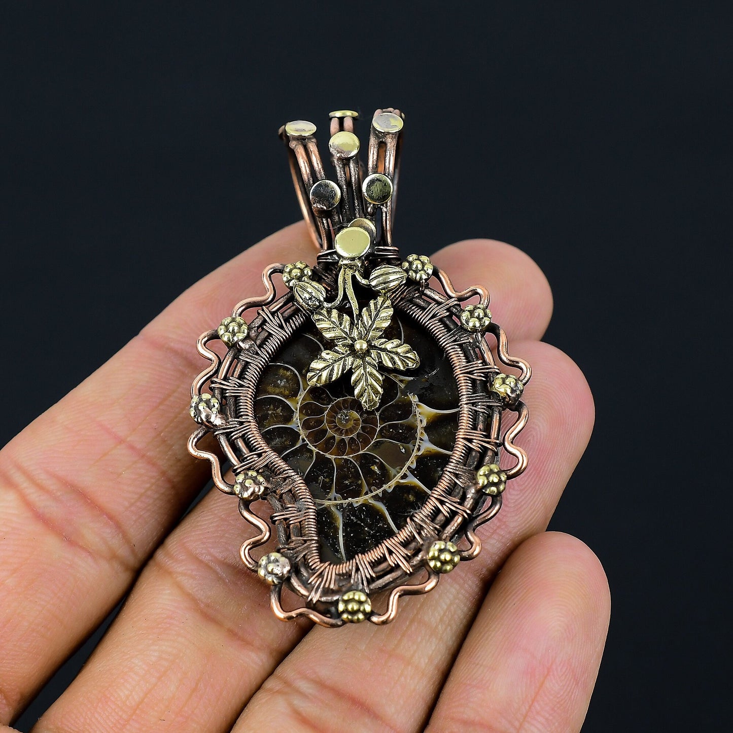 Copper Ammonite Gemstone Pendant