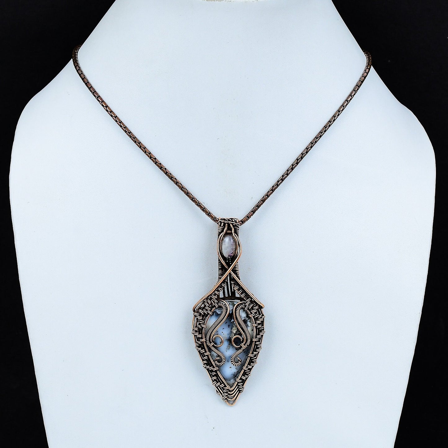 White Dendrite Opal & Moonstone Gemstone Pendant